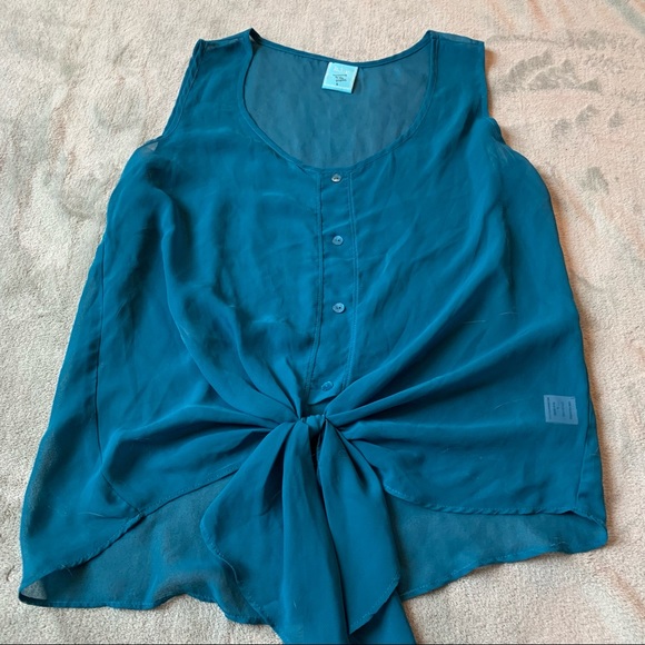 H.I.P Sheer Blue Button Down Tie Tank - Picture 5 of 6